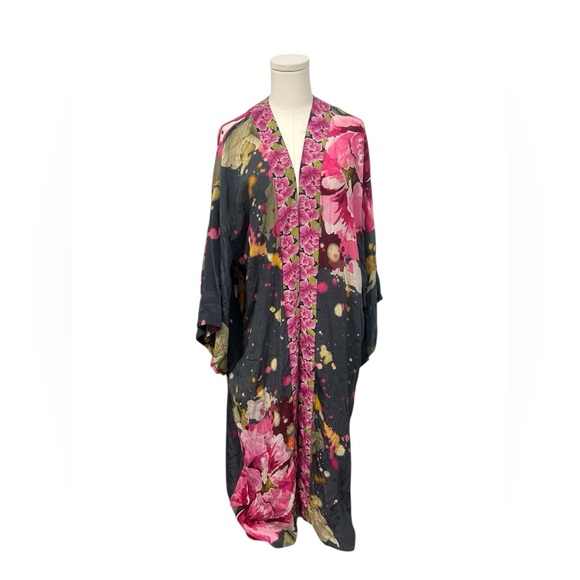 Powder Design Maxi Kimono Gown Hummingbird Floral Print Modal Viscose Boho Glam